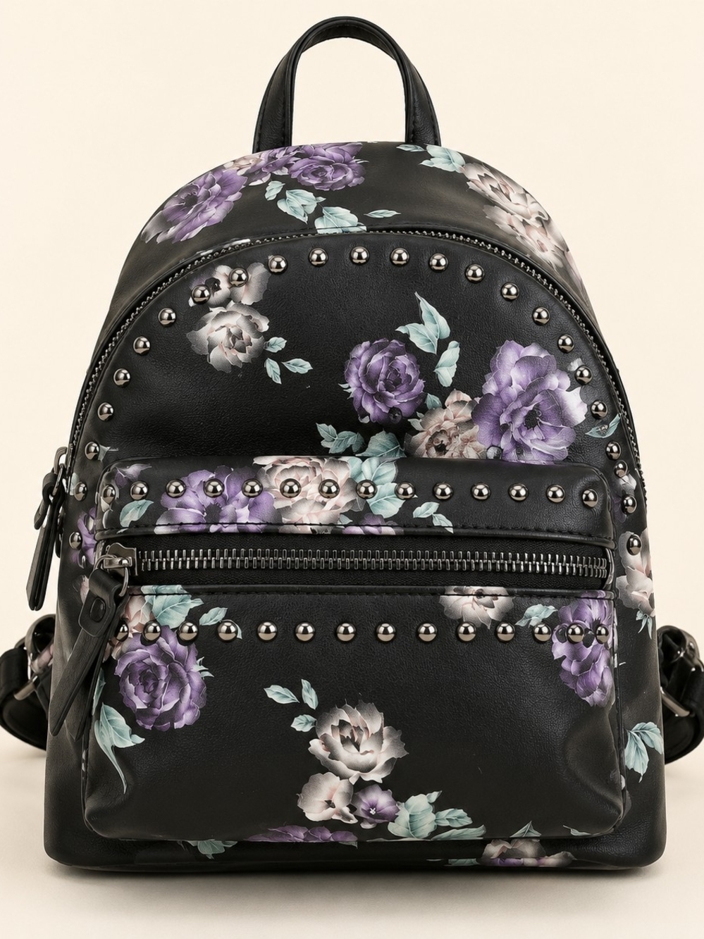 Violet Ray Floral Studded Mini Backpack Purple Rose